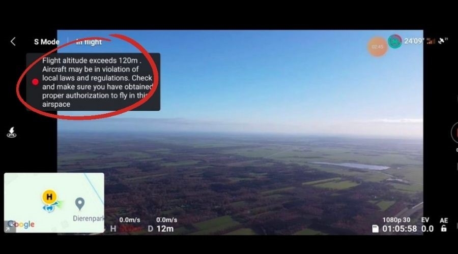 Максимальная высота Mavic Air 2 Предупреждение о максимальной высоте в приложении DJI Fly